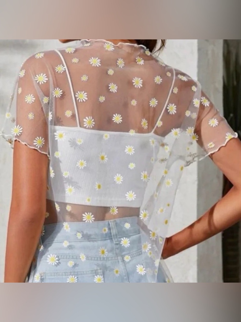 Sheer Daisy Themed Mesh Cover-Up Tunic for Med to XL. - Picture 2 of 9